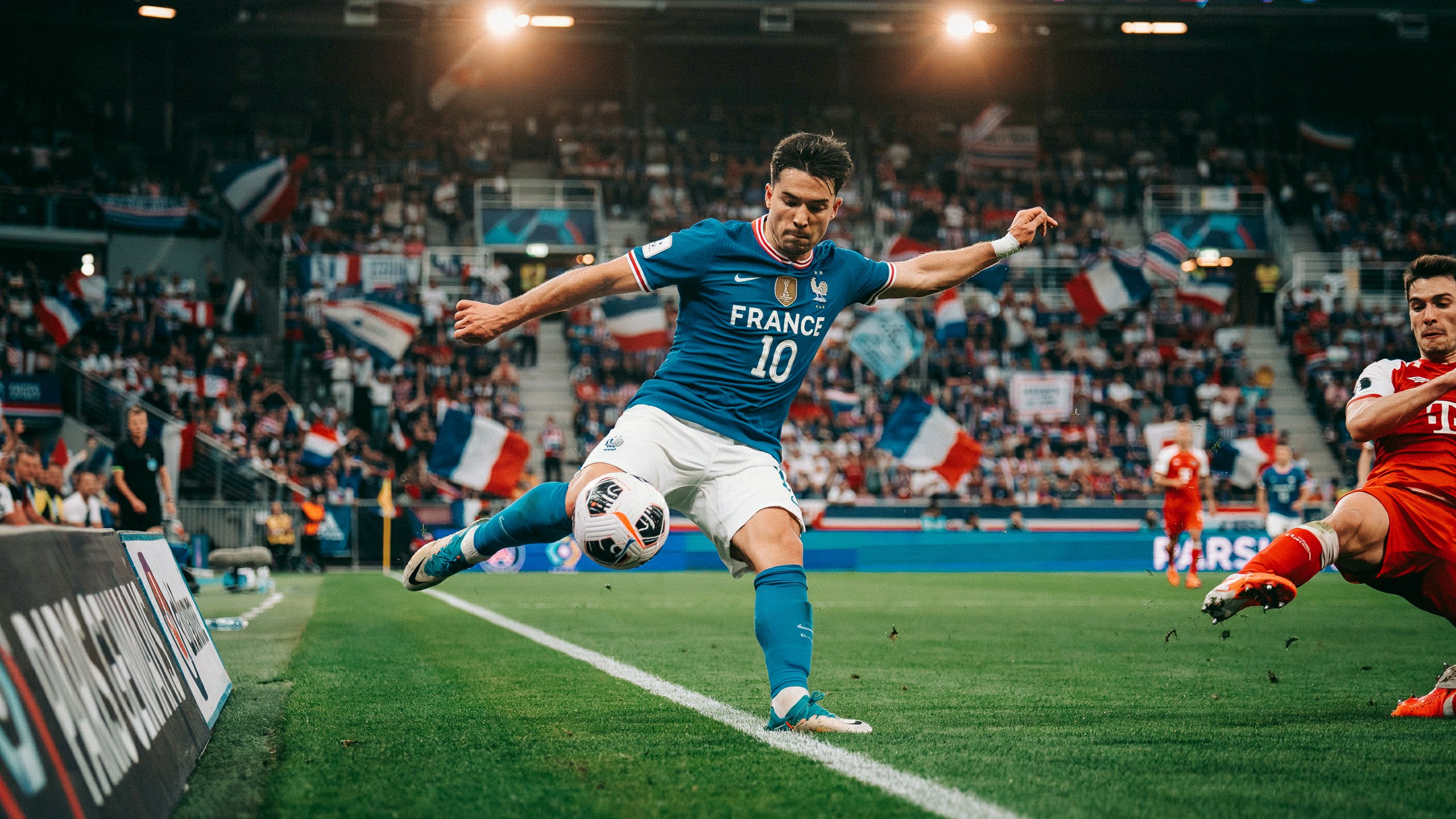 Joueur de l'équipe de France en pleine action